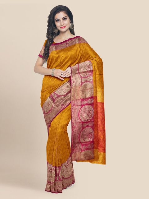 KLM Fashion Mall Mustard Silk Blend Woven Design Banarasi Saree