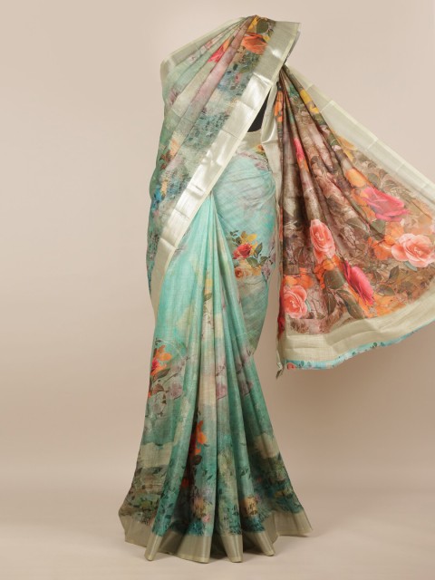 

Pothys Green Printed Linen Blend Saree