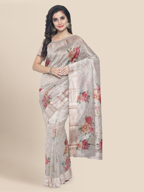 

KLM Fashion Mall Cream-Coloured Tissue Printed Banarasi Saree