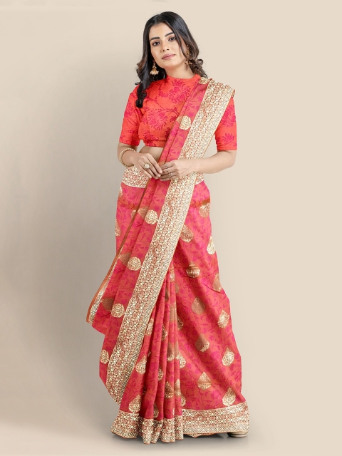 

KLM Fashion Mall Pink Silk Blend Woven Design Banarasi Saree
