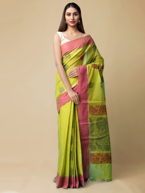 

Unnati Silks Green Pure Cotton Printed Uppada Saree