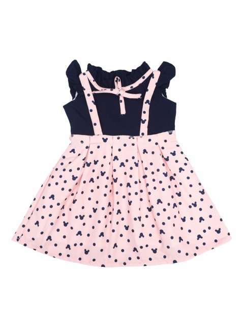 

Doodle Girls Peach-Coloured & Navy Blue Polka Dot Printed Fit and Flare Dress