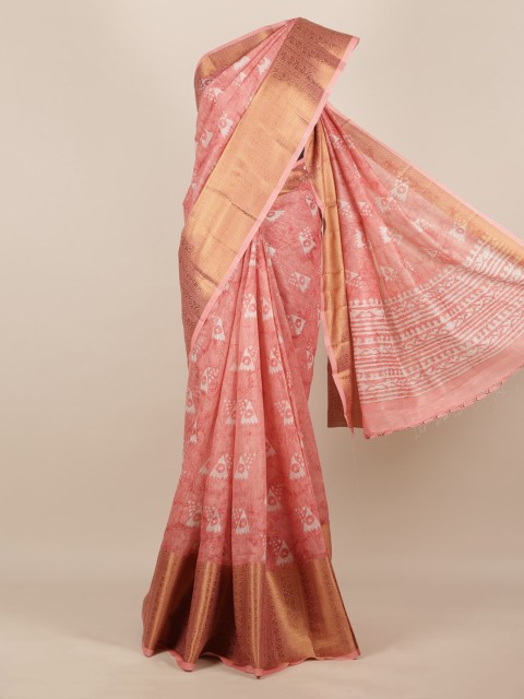 

Pothys Pink Printed Jute Silk Saree