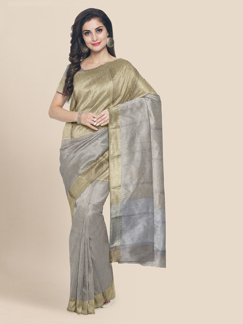 

KLM Fashion Mall Gold-Toned Tissue Solid Banarasi Saree