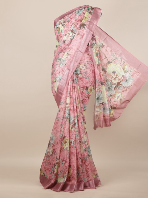 

Pothys Pink & Brown Linen Blend Printed Saree