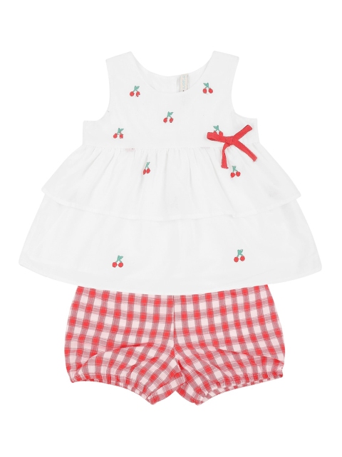 

Pantaloons Baby Girls White & Red Self Design Top with Shorts