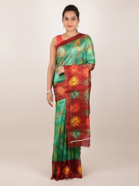 

Pothys Green Printed Jute Silk Saree