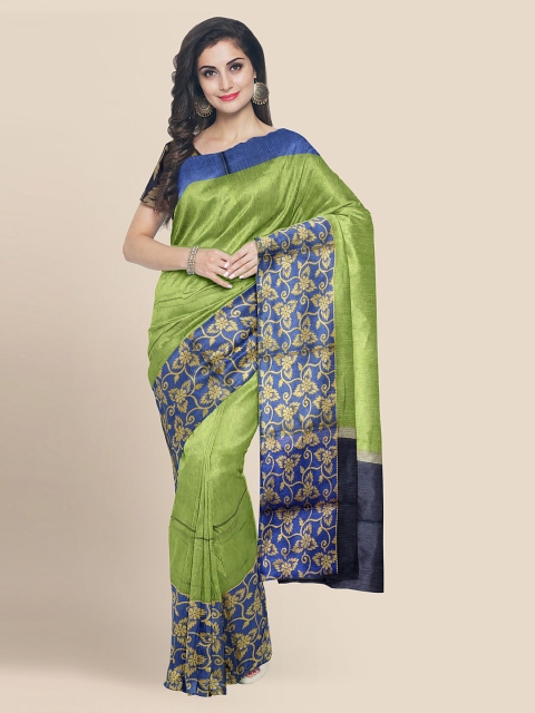 

KLM Fashion Mall Olive Green Cotton Blend Solid Banarasi Saree