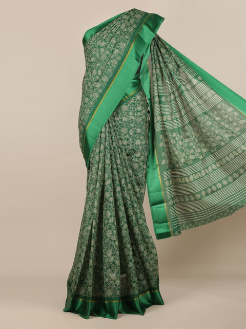 

Pothys Green Printed Jute Silk Saree