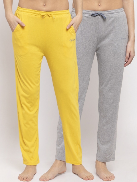 

NEUDIS Women Pack Of 2 Solid Lounge Pants, Yellow