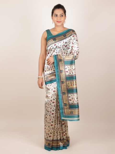 

Pothys Cream-Coloured Printed Jute Silk Saree
