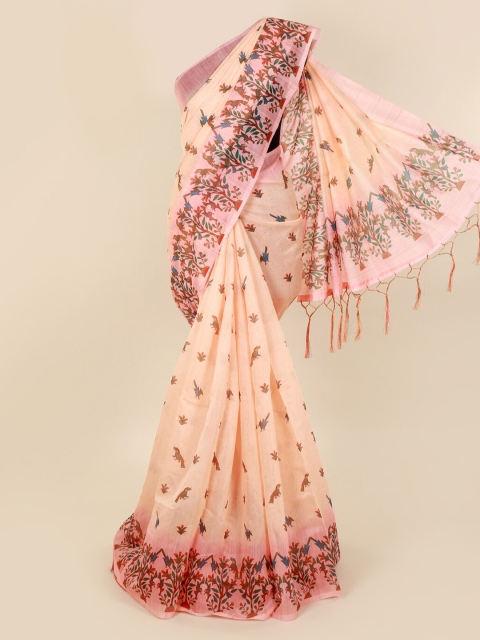

Pothys Peach-Coloured Printed Cotton Blend Saree