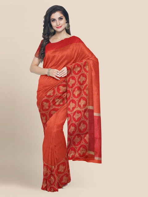 

KLM Fashion Mall Red Cotton Blend Solid Banarasi Saree