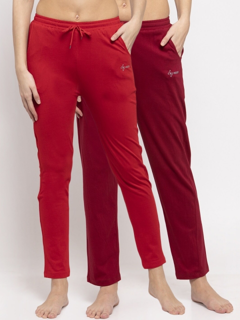 

NEUDIS Women Pack Of 2 Solid Lounge Pants, Red
