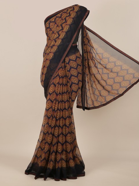 

Pothys Navy Blue & Red Poly Chiffon Printed Saree