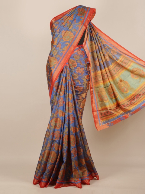 

Pothys Blue Printed Jute Silk Saree