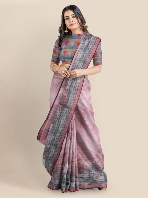 

KLM Fashion Mall Pink Solid Tissue Saree