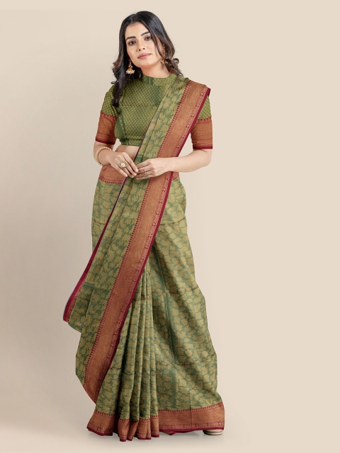

KLM Fashion Mall Green Silk Blend Woven Design Banarasi Saree