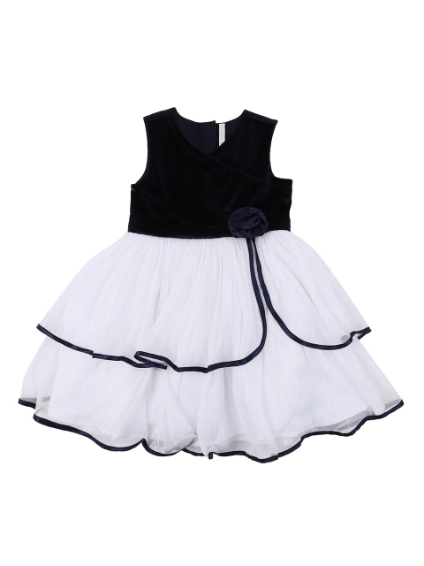 

Pantaloons Junior Girls Navy Blue & White Colourblocked Fit and Flare Dress