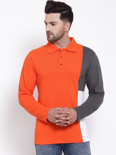 

Kalt Men Orange & Grey Colorblocked Tshirt