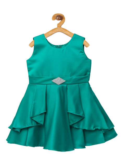 

The Magic Wand Girls Teal Green Solid Fit and Flare Dress