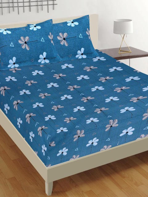 

Tistabene Blue & Brown Floral 180 TC Cotton 1 King Bedsheet with 2 Pillow Covers