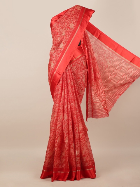 

Pothys Red Printed Jute Silk Saree