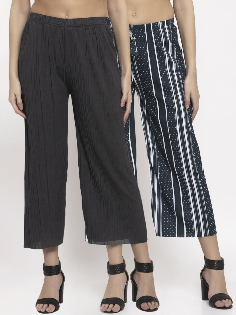 

KLOTTHE Women Pack Of 2 Wide Leg Palazzos, Black