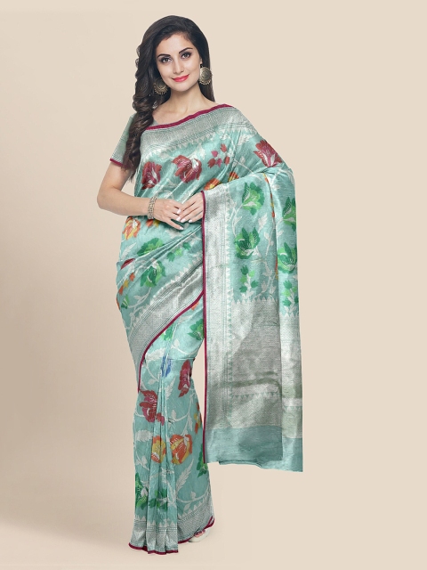 

KLM Fashion Mall Turquoise Blue Silk Blend Woven Design Banarasi Saree
