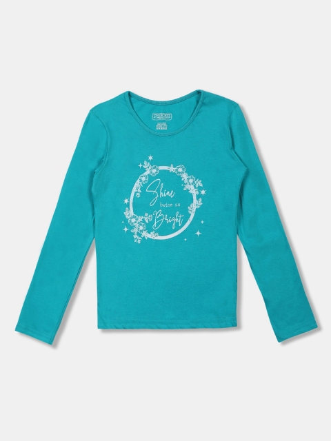 

Cherokee Girls Turquoise Blue & White Printed Round Neck T-shirt
