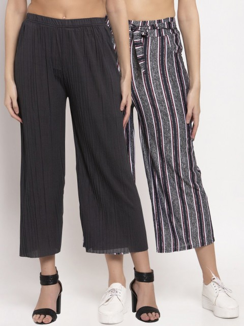 

KLOTTHE Women Pack Of 2 Wide Leg Palazzos, Black