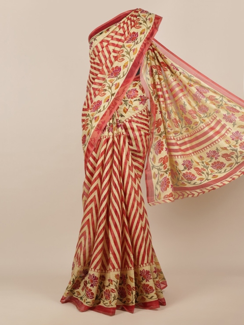 

Pothys Maroon & Cream-Coloured Jute Silk Printed Saree