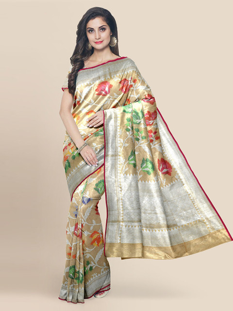 

KLM Fashion Mall Gold-Toned Silk Blend Printed Banarasi Saree