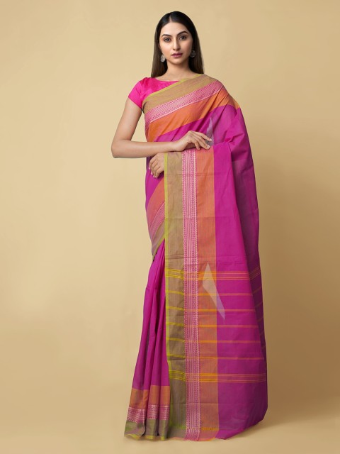 

Unnati Silks Pink & Orange Pure Cotton Solid Chettinad Saree