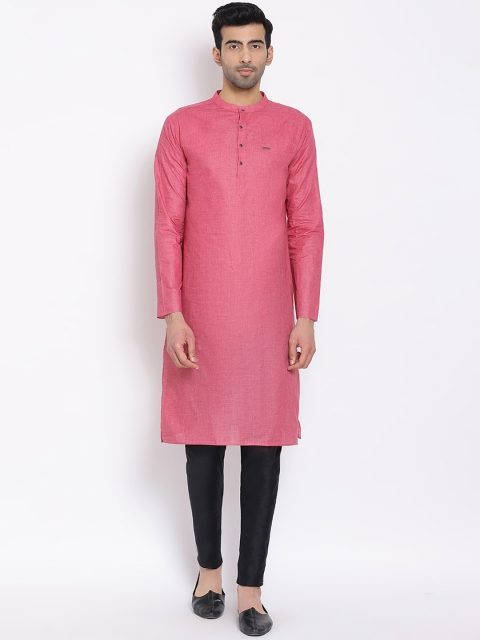 

DEVOILER Men Pink Solid Straight Kurta