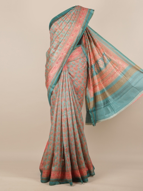 

Pothys Blue & Pink Jute Silk Printed Saree