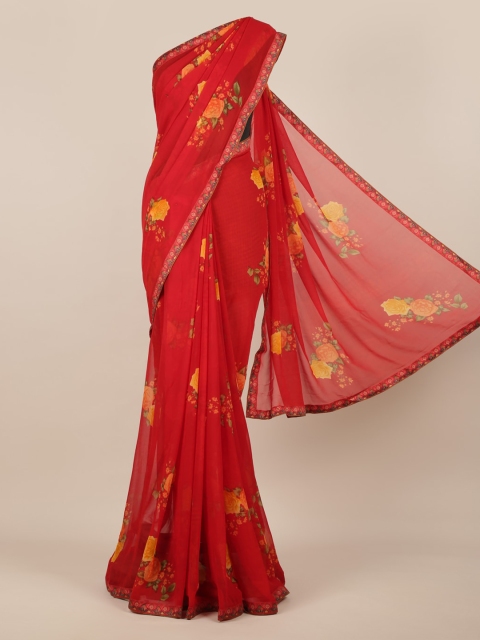 

Pothys Red Printed Poly Chiffon Saree