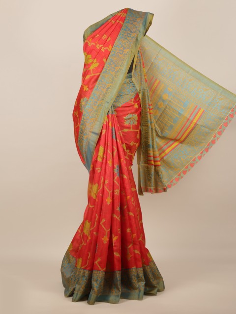 

Pothys Red Printed Jute Silk Saree