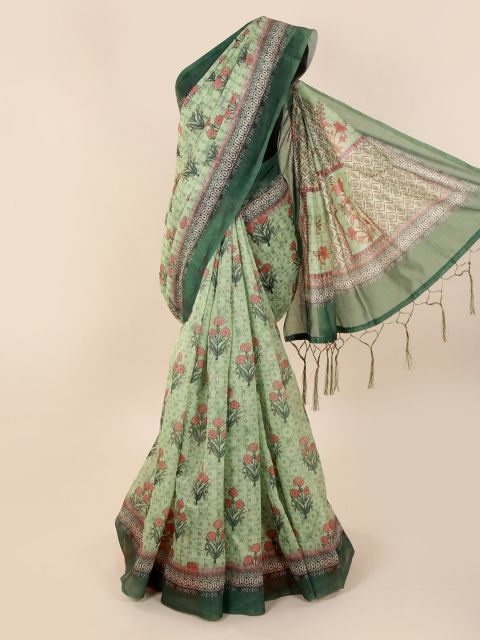 

Pothys Green Floral Printed Cotton Blend Saree