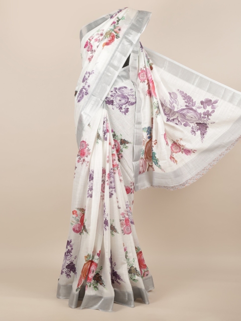 

Pothys White & Purple Linen Blend Printed Saree