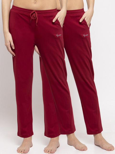 

NEUDIS Women Pack Of 2 Maroon Solid Lounge Pants