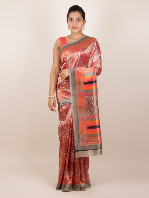 

Pothys Pink Printed Jute Silk Saree