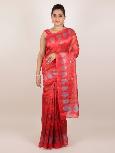

Pothys Red Printed Jute Silk Saree