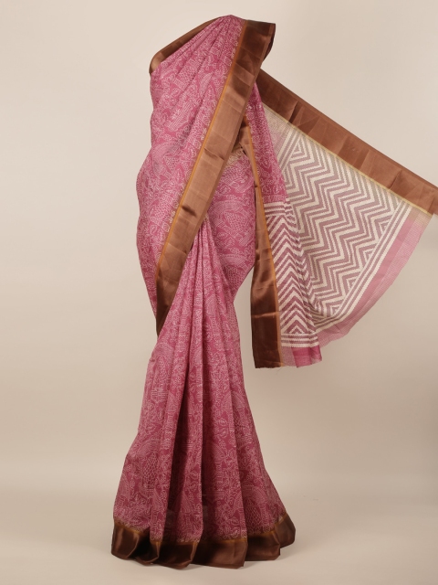 

Pothys Pink Printed Jute Silk Saree