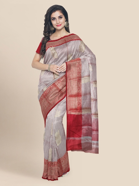

KLM Fashion Mall Grey & Red Tissue Woven Design Banarasi Saree