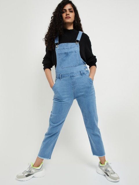 

max Women Blue Solid Denim Slim-Fit Dungaree