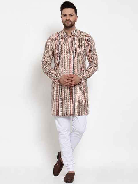 

Wintage Men Cream-Coloured & Red Striped Kurta with Pyjamas