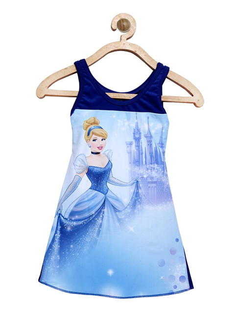 

CUKOO Girls Blue Princess Printed Swimming Dress With Attached Shorts