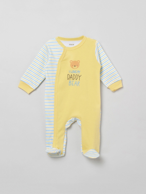 

max Infant Boys Yellow & White Cotton Striped Sleepsuit