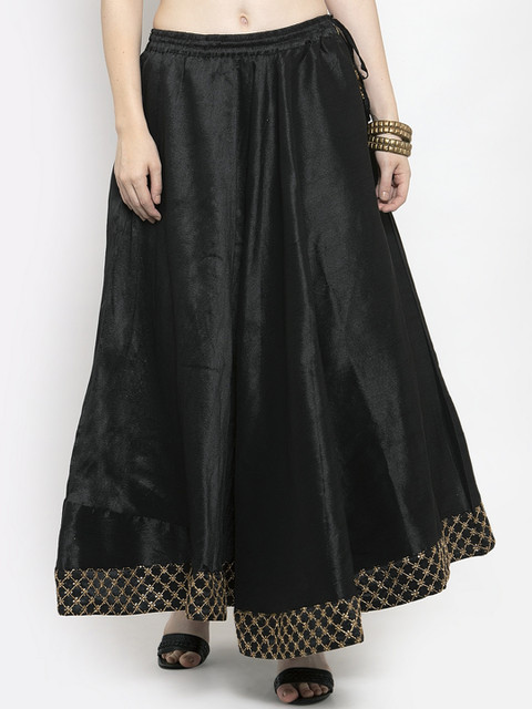 

Clora Creation Women Black & Gold-Coloured Solid Flared Maxi Skirt